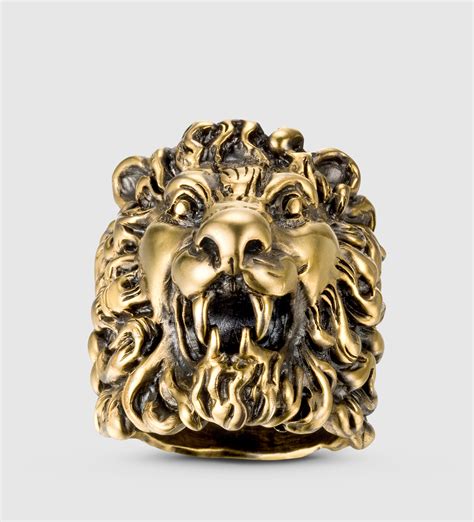 gucci ring lion gold mens|Gucci lion mane ring.